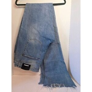 SI TU VEUX SERGE DE NIMES Distressed Cross Print Super Stack Flare Jeans  40